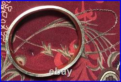 Victorian Hand-Etched Clap Bracelet, Exc. Cond 1-10 14k, Nice & Safety Chain