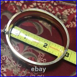 Victorian Hand-Etched Clap Bracelet, Exc. Cond 1-10 14k, Nice & Safety Chain
