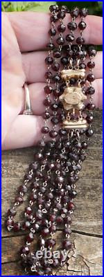 Victorian Hand Faceted Natural Garnet Double Strand Necklace with14K Gold Clasp