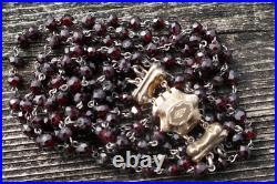 Victorian Hand Faceted Natural Garnet Double Strand Necklace with14K Gold Clasp