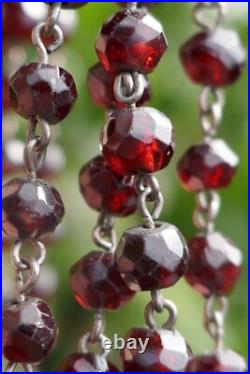 Victorian Hand Faceted Natural Garnet Double Strand Necklace with14K Gold Clasp