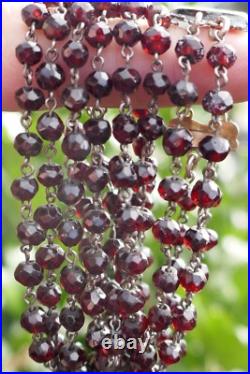 Victorian Hand Faceted Natural Garnet Double Strand Necklace with14K Gold Clasp