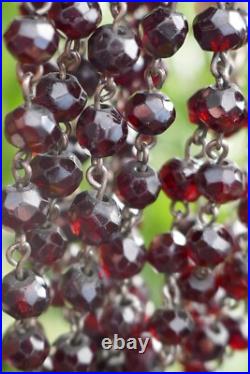 Victorian Hand Faceted Natural Garnet Double Strand Necklace with14K Gold Clasp