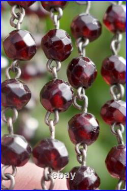 Victorian Hand Faceted Natural Garnet Double Strand Necklace with14K Gold Clasp