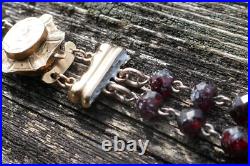 Victorian Hand Faceted Natural Garnet Double Strand Necklace with14K Gold Clasp