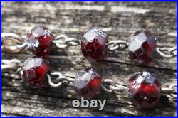 Victorian Hand Faceted Natural Garnet Double Strand Necklace with14K Gold Clasp