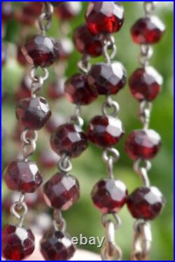 Victorian Hand Faceted Natural Garnet Double Strand Necklace with14K Gold Clasp