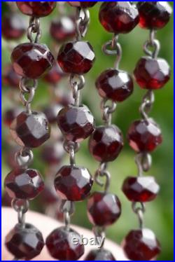 Victorian Hand Faceted Natural Garnet Double Strand Necklace with14K Gold Clasp