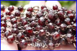 Victorian Hand Faceted Natural Garnet Double Strand Necklace with14K Gold Clasp
