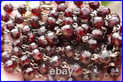 Victorian Hand Faceted Natural Garnet Double Strand Necklace with14K Gold Clasp