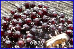 Victorian Hand Faceted Natural Garnet Double Strand Necklace with14K Gold Clasp
