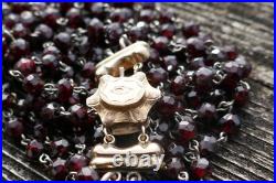 Victorian Hand Faceted Natural Garnet Double Strand Necklace with14K Gold Clasp