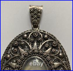 Victorian Hand Made Sterling Silver Oval Pendant w Center Moonstone Cabochon
