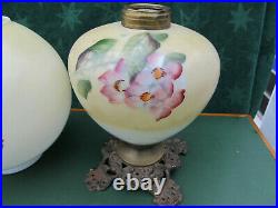 Victorian Hand Painted Florals Gone with the Wind Oil Lamp F. G. Co. Electrified