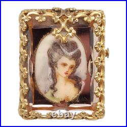 Victorian Hand Painted French Cameo Under Pink Cushion Cut Glass Brooch