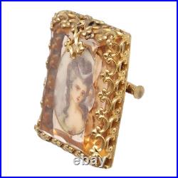 Victorian Hand Painted French Cameo Under Pink Cushion Cut Glass Brooch