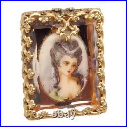 Victorian Hand Painted French Cameo Under Pink Cushion Cut Glass Brooch