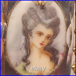 Victorian Hand Painted French Cameo Under Pink Cushion Cut Glass Brooch