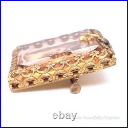 Victorian Hand Painted French Cameo Under Pink Cushion Cut Glass Brooch