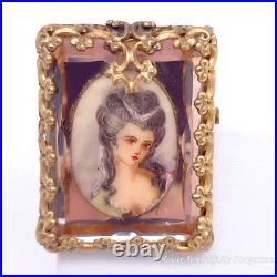 Victorian Hand Painted French Cameo Under Pink Cushion Cut Glass Brooch