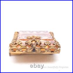 Victorian Hand Painted French Cameo Under Pink Cushion Cut Glass Brooch