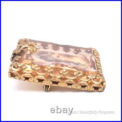 Victorian Hand Painted French Cameo Under Pink Cushion Cut Glass Brooch