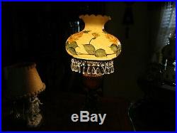 Victorian Hand Painted Globe Crystal Lamp With Amber & Cherubs On Base