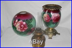 Victorian Hand Painted Gone with the Wind Oil Lamp with ROSES RARE 12 Shade