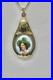 Victorian Hand Painted Green Hat Vagabond Boy Portrait Gilt Pendant Necklace 18