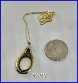 Victorian Hand Painted Green Hat Vagabond Boy Portrait Gilt Pendant Necklace 18