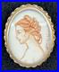 Victorian Hand Painted Miniature Portrait Continental Silver Cameo Brooch Signed