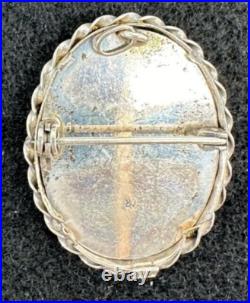 Victorian Hand Painted Miniature Portrait Continental Silver Cameo Brooch Signed