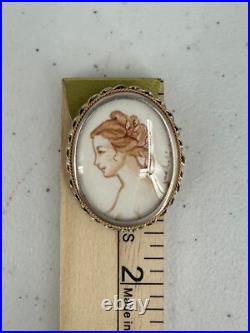 Victorian Hand Painted Miniature Portrait Continental Silver Cameo Brooch Signed