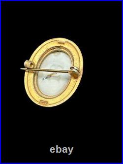 Victorian Hand Painted Miniature Portrait Porcelain Gold Fill Brooch