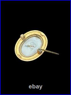 Victorian Hand Painted Miniature Portrait Porcelain Gold Fill Brooch