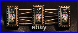 Victorian Hand Painted Onyx Rose Lily Gold Floral Large Brooch Pin