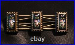 Victorian Hand Painted Onyx Rose Lily Gold Floral Large Brooch Pin