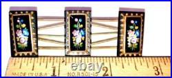 Victorian Hand Painted Onyx Rose Lily Gold Floral Large Brooch Pin