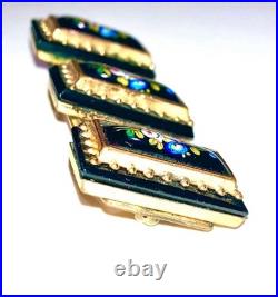 Victorian Hand Painted Onyx Rose Lily Gold Floral Large Brooch Pin