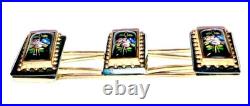 Victorian Hand Painted Onyx Rose Lily Gold Floral Large Brooch Pin