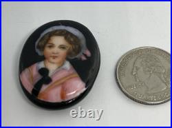 Victorian Hand Painted Porcelain Adorable Portrait on Glass on Whitby Jet Back