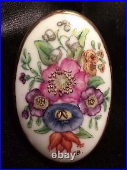 Victorian Hand Painted Porcelain Floral Brooch Enamel Cameo Rose Lily Iris Pin