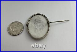 Victorian Hand Painted Porcelain Vagabond Boy Portrait Sterling Frame Brooch