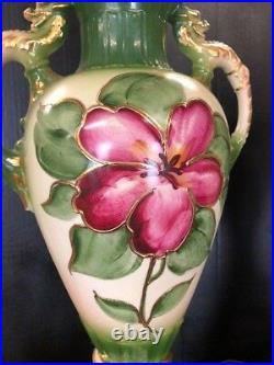 Victorian Hand Painted Porcelian Floral Pair of Lamps Table Lamps Set of 2