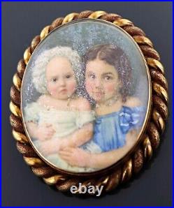 Victorian Hand Painted Portrait 14k Rolled Gold Brooch