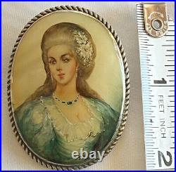 Victorian Hand Painted Portrait Brooch Pin Pendant Woman Signed C? Clasp 1904