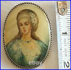 Victorian Hand Painted Portrait Brooch Pin Pendant Woman Signed C? Clasp 1904