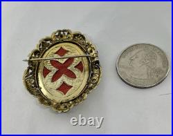 Victorian Hand Painted Portrait of Georgian Lady Brooch Fancy Frame Signed