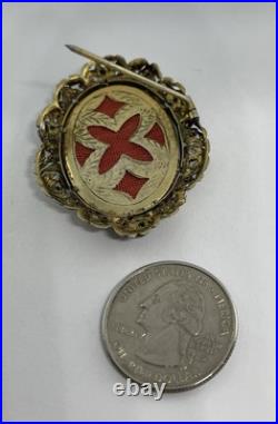 Victorian Hand Painted Portrait of Georgian Lady Brooch Fancy Frame Signed