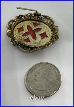 Victorian Hand Painted Portrait of Georgian Lady Brooch Fancy Frame Signed